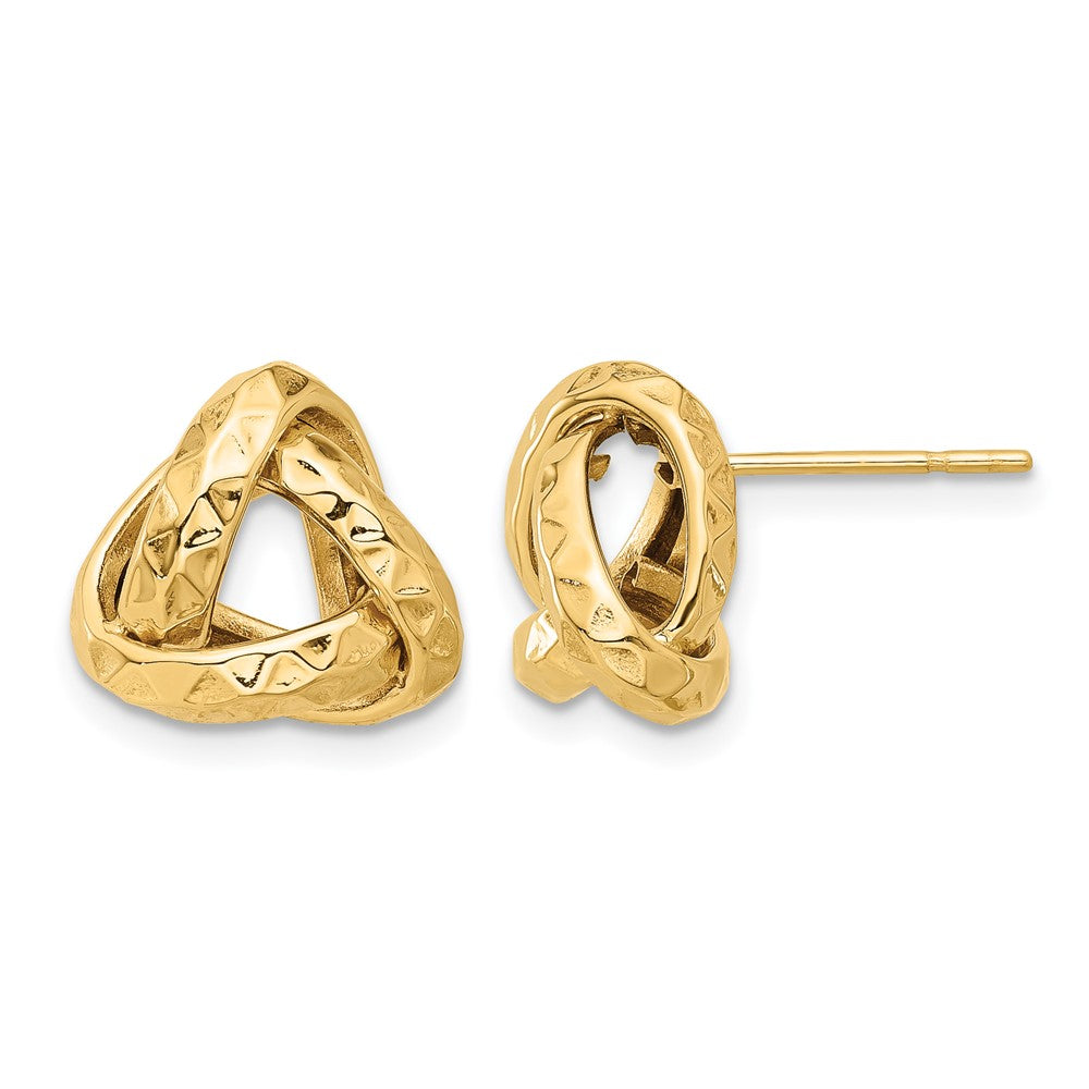 14K Polished and Diamond-cut Triangle Love Knot Post Earrings