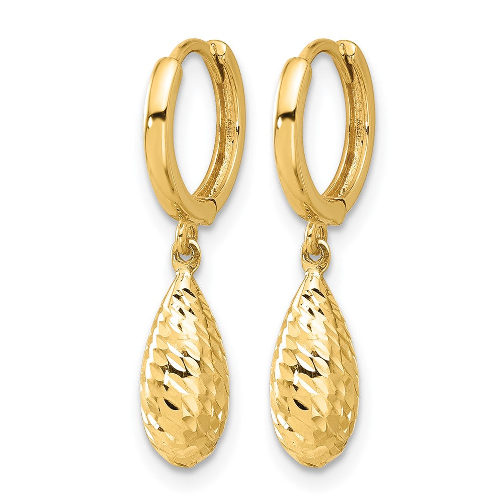 14K Polished and Diamond-cut Dangle Hoop Earrings