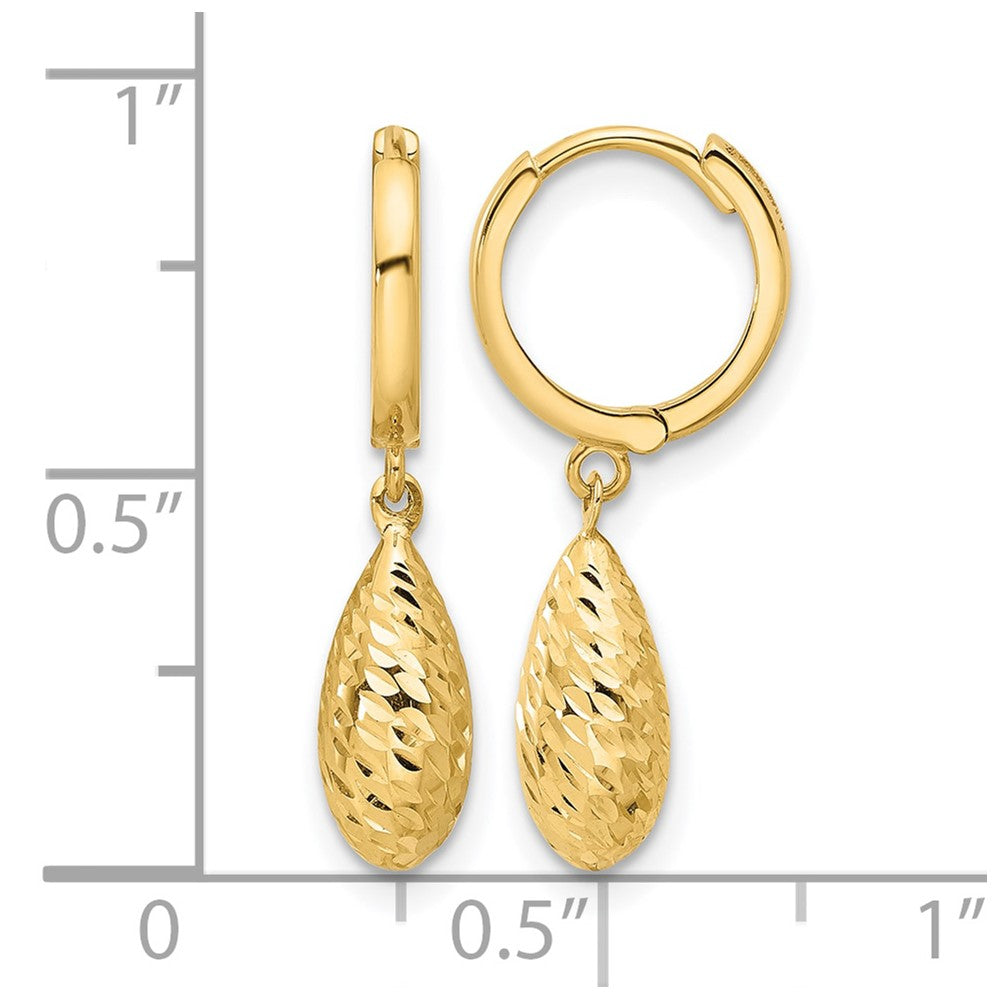 14K Polished and Diamond-cut Dangle Hoop Earrings