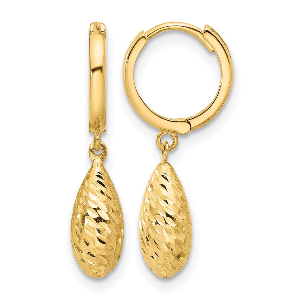 14K Polished and Diamond-cut Dangle Hoop Earrings