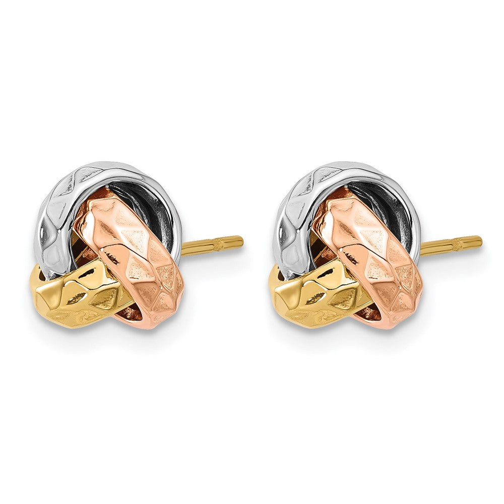 14K Tri-color Polished and Textured Love Knot Post Earrings