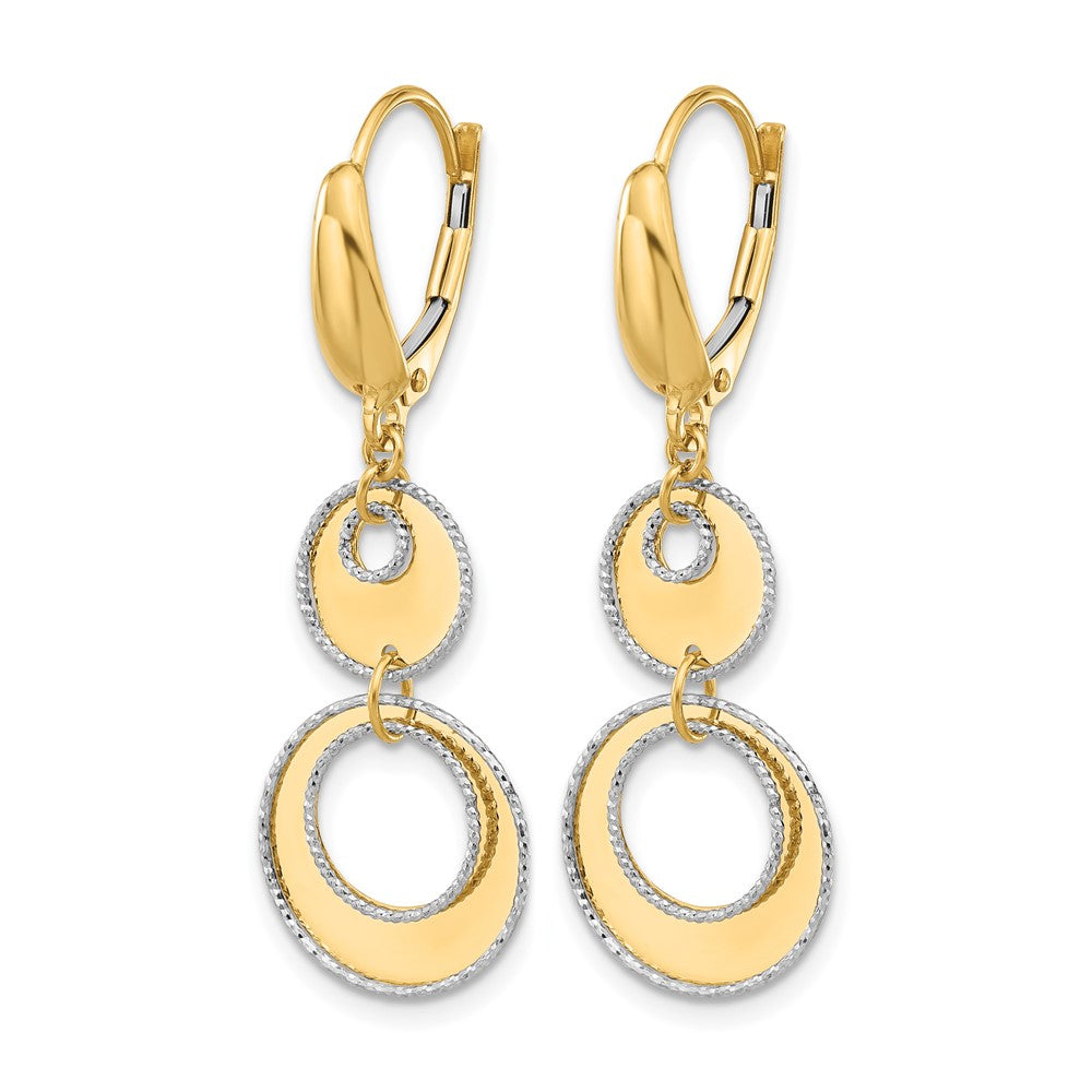14K Two-tone Polished and Dia-cut Circles Dangle Leverback Earring