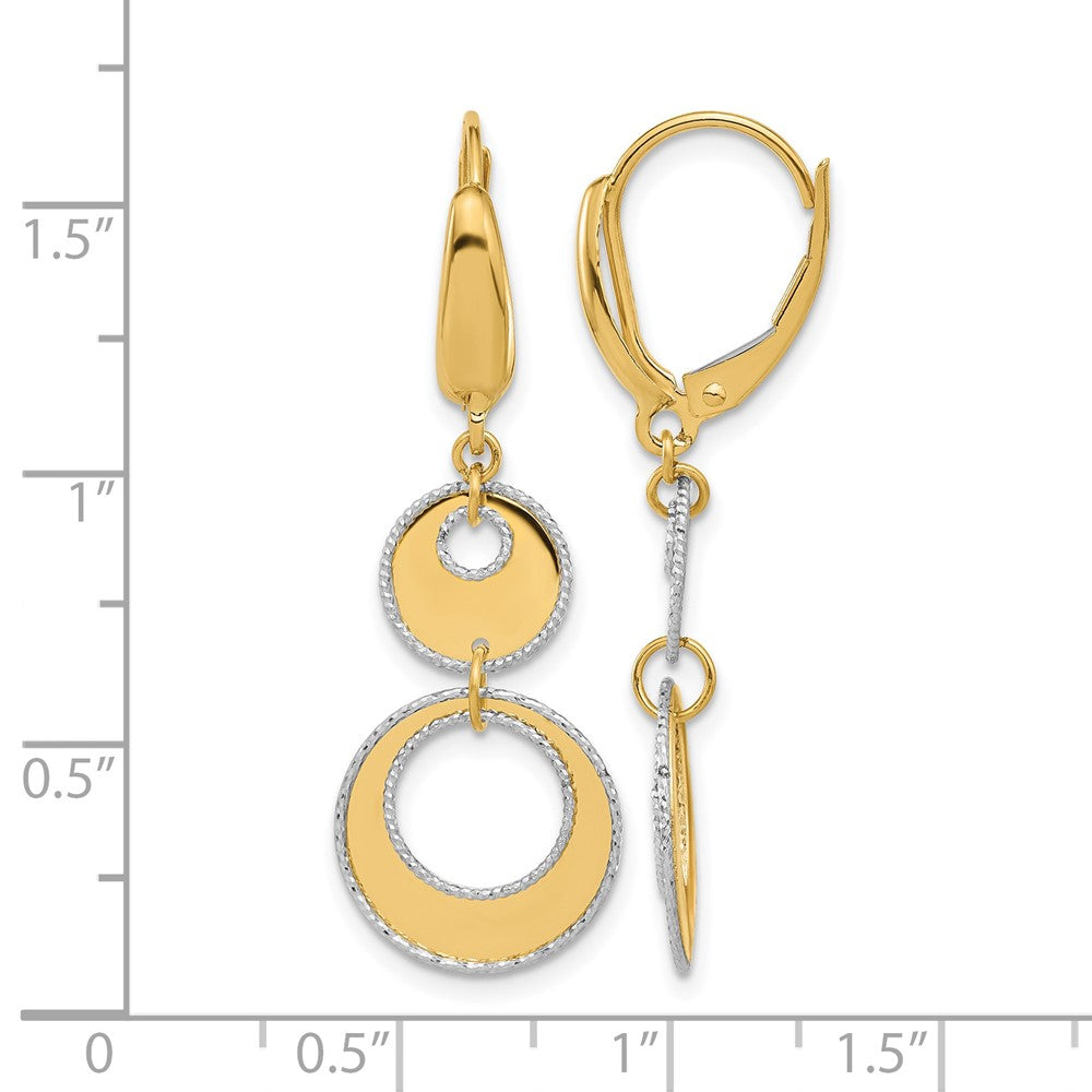 14K Two-tone Polished and Dia-cut Circles Dangle Leverback Earring