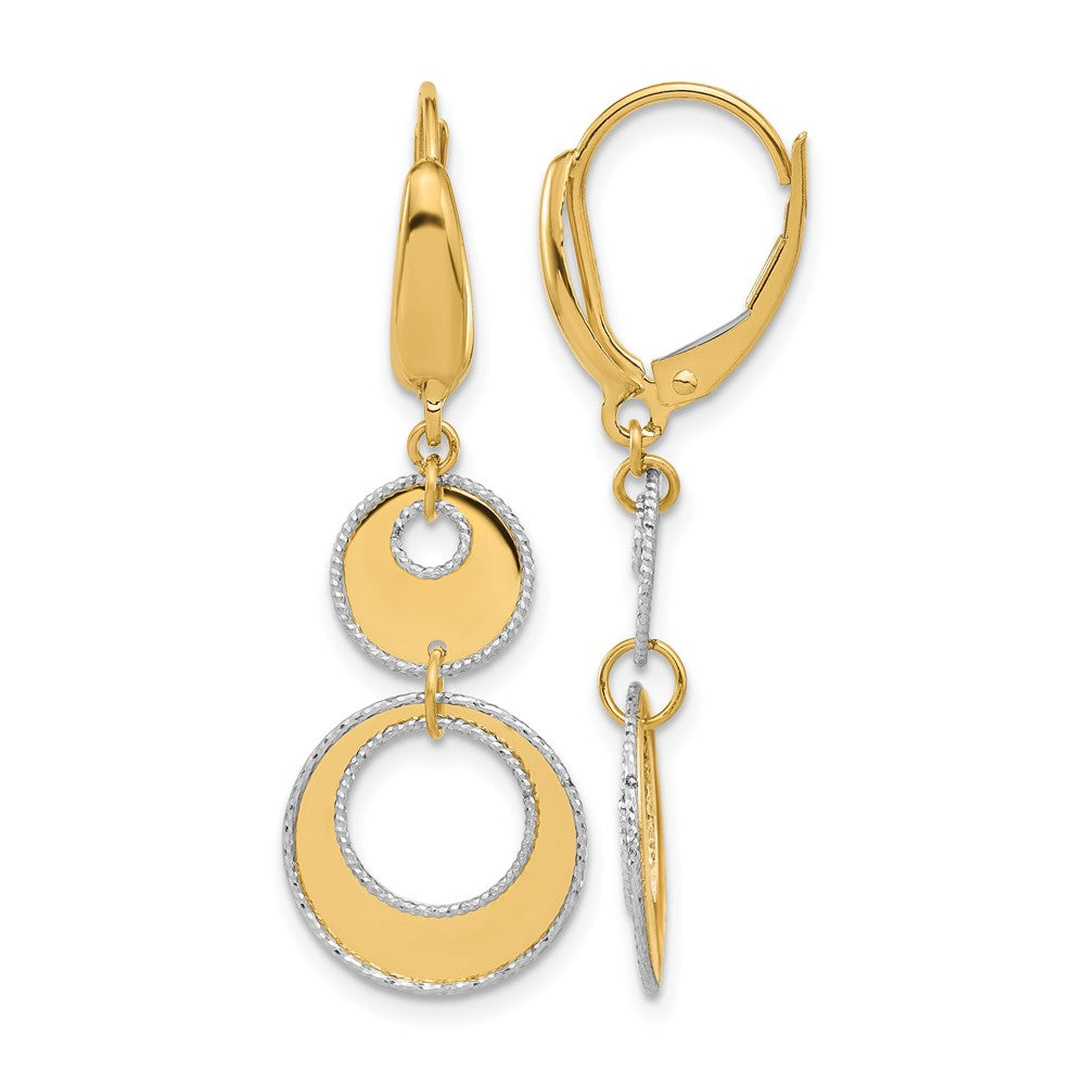 14K Two-tone Polished and Dia-cut Circles Dangle Leverback Earring