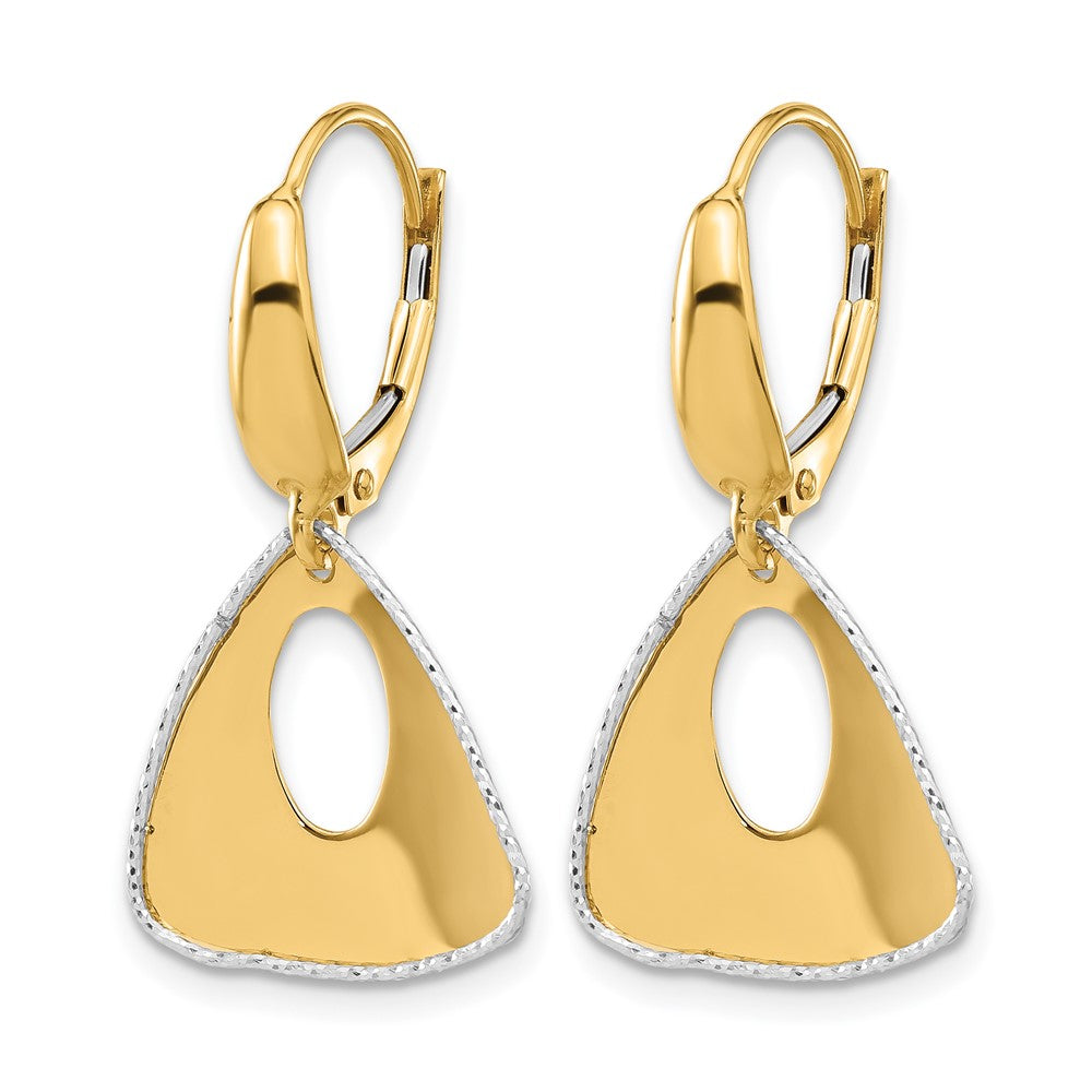 14K Two-tone Pol and Dia-cut Triangle Dangle Leverback Earrings