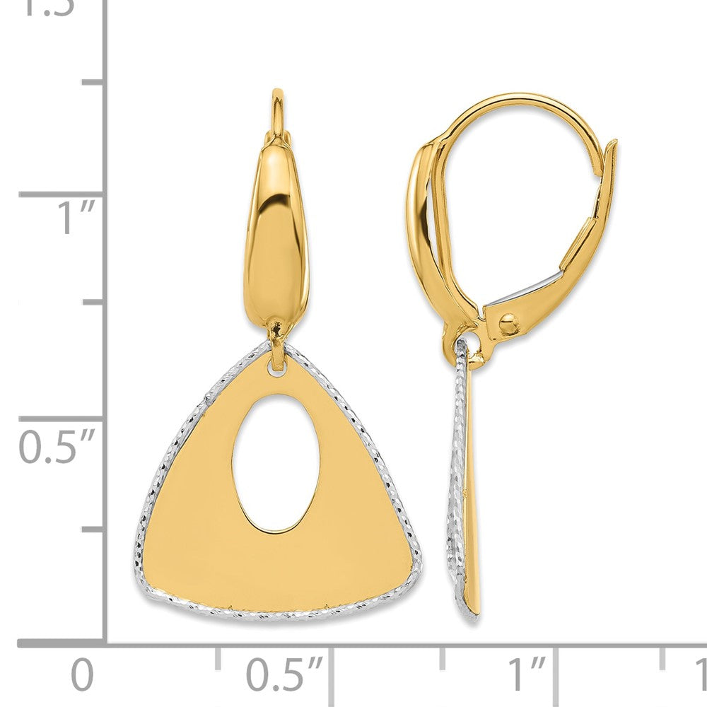 14K Two-tone Pol and Dia-cut Triangle Dangle Leverback Earrings