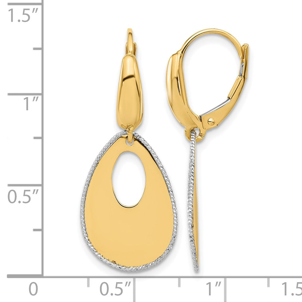 14K Two-tone Polished/Dia-cut Teardrop Dangle Leverback Earrings