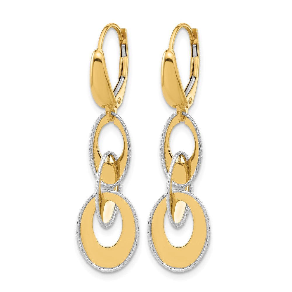 14K Two-tone Polished and Dia-cut Ovals Dangle Leverback Earrings