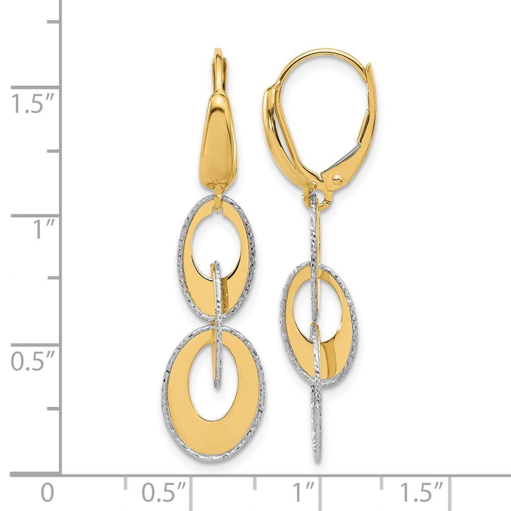 14K Two-tone Polished and Dia-cut Ovals Dangle Leverback Earrings