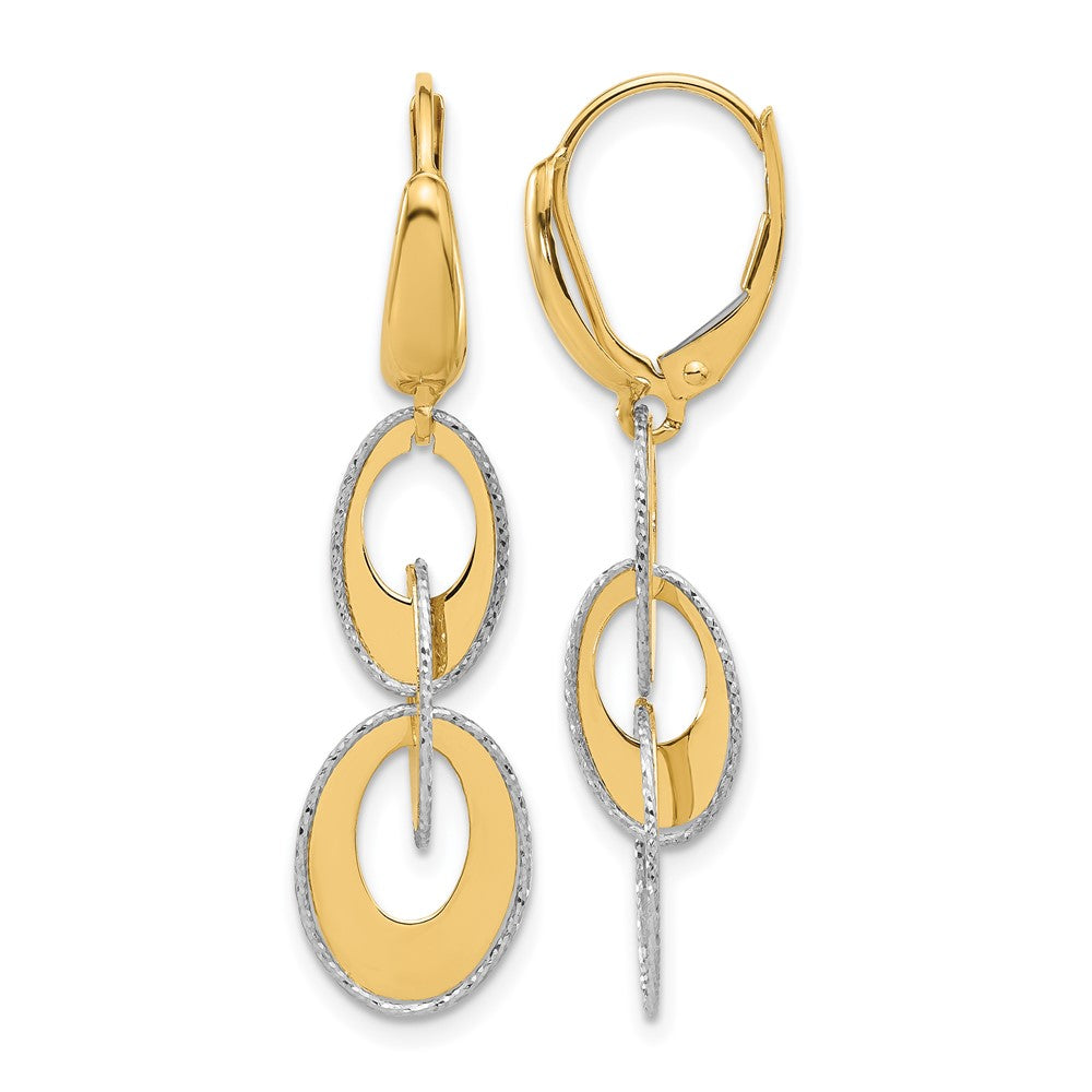 14K Two-tone Polished and Dia-cut Ovals Dangle Leverback Earrings