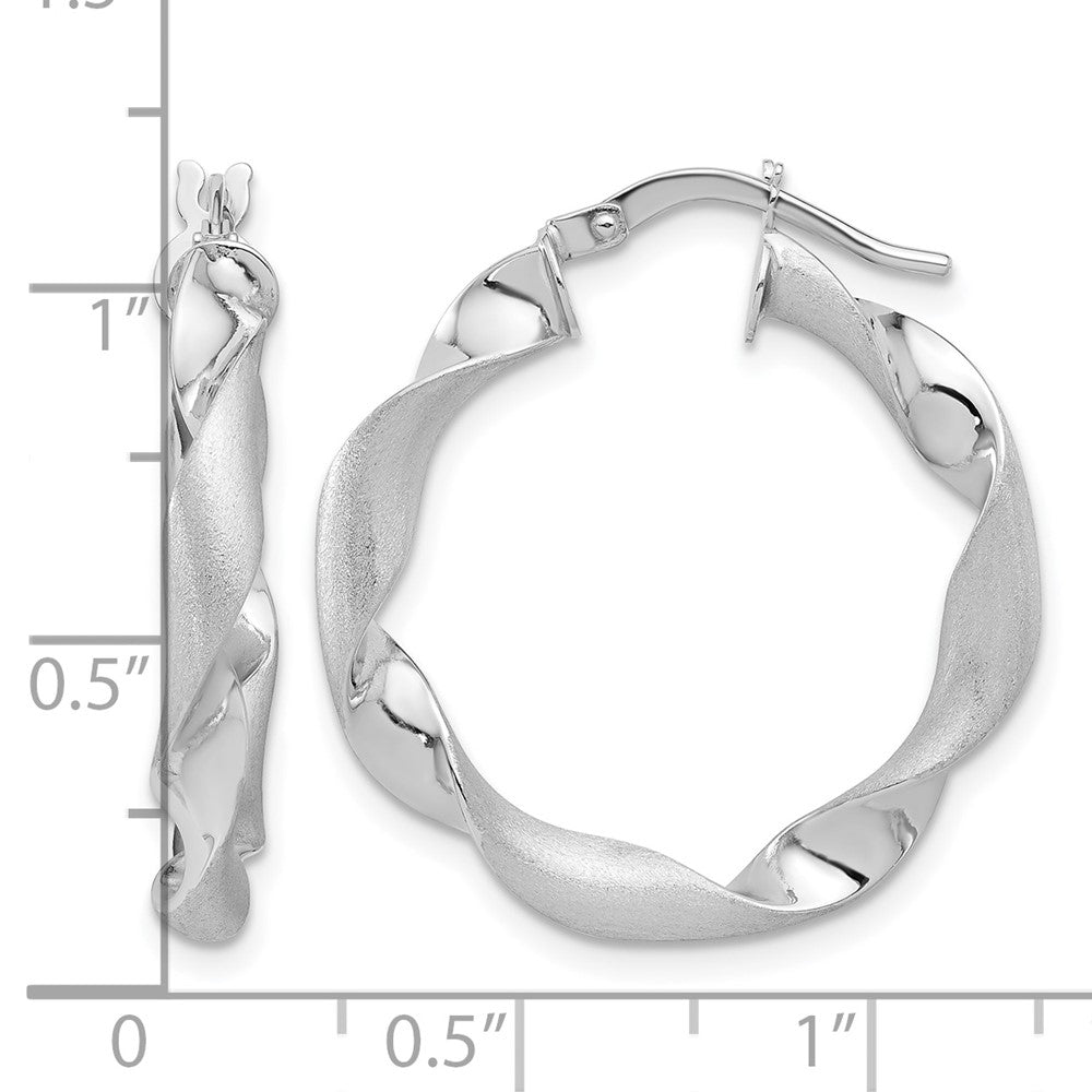 14K White Gold Polished and Brushed Twisted Hoop Earrings