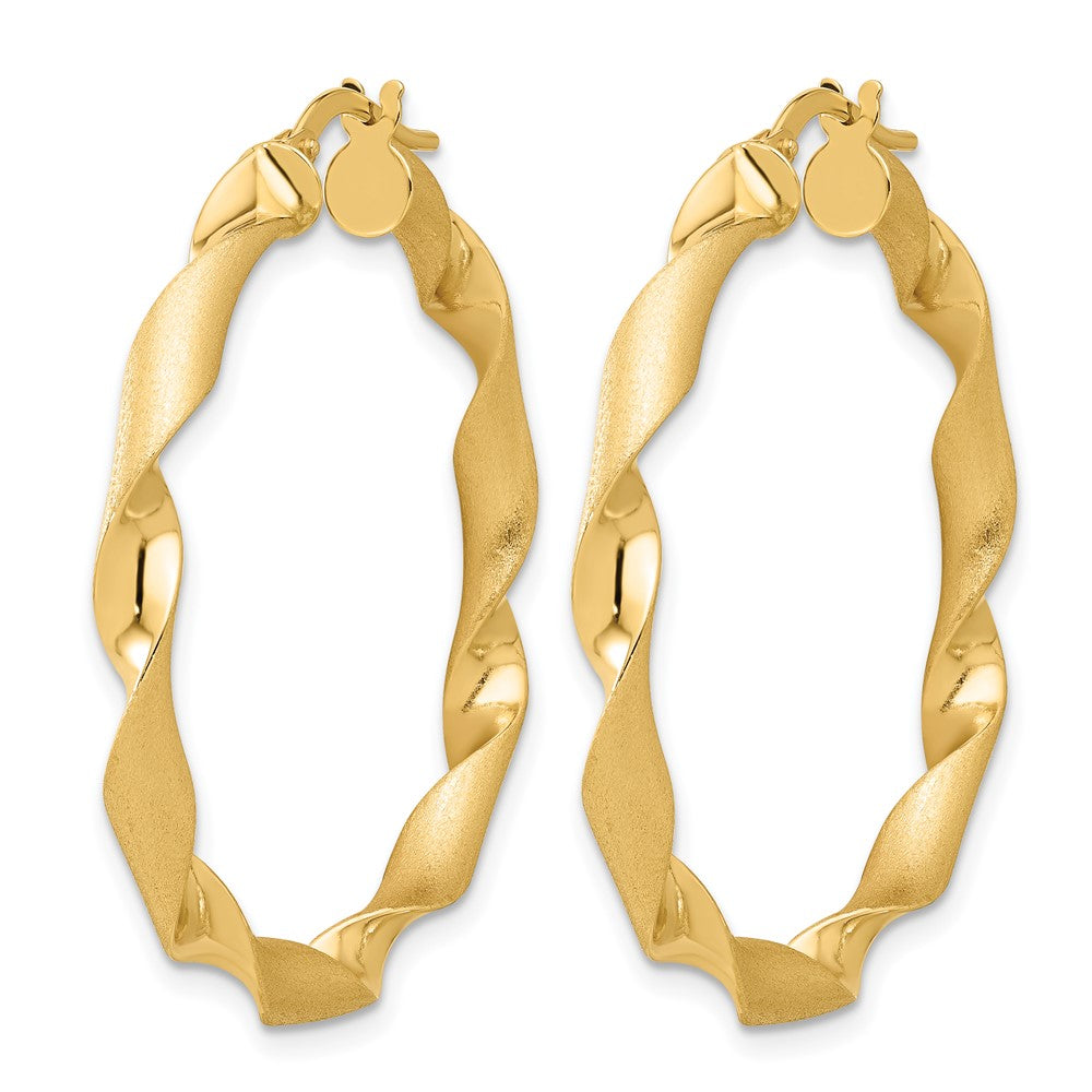14K Polished and Brushed Twisted Hoop Earrings