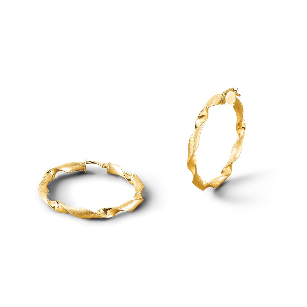 14K Polished and Brushed Twisted Hoop Earrings