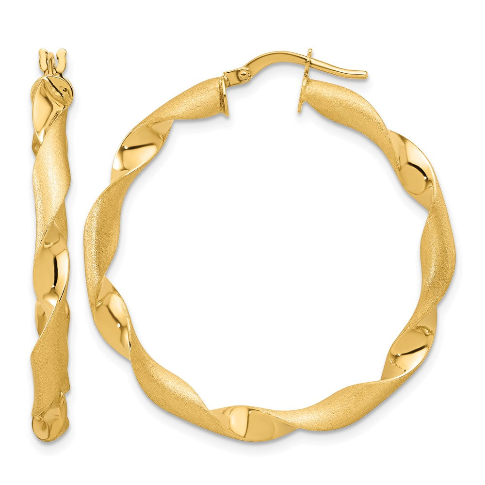 14K Polished and Brushed Twisted Hoop Earrings