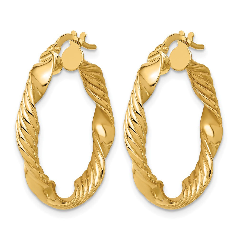 14K Polished and Textured Round Hoop Earrings