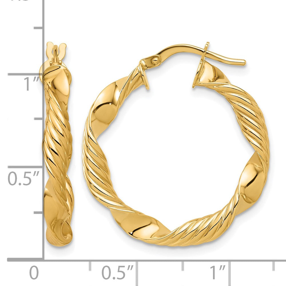 14K Polished and Textured Round Hoop Earrings