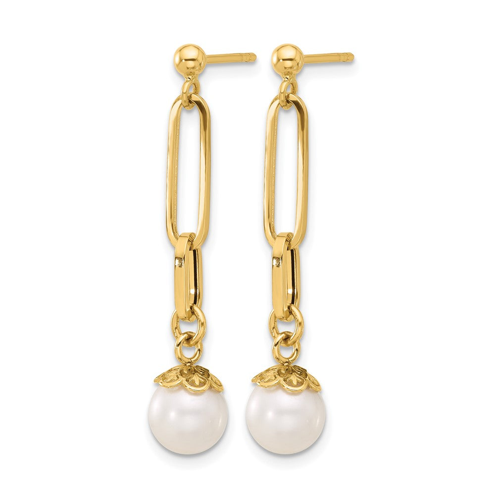 14K Polished Freshwater Cultured Pearl Post Dangle Earrings