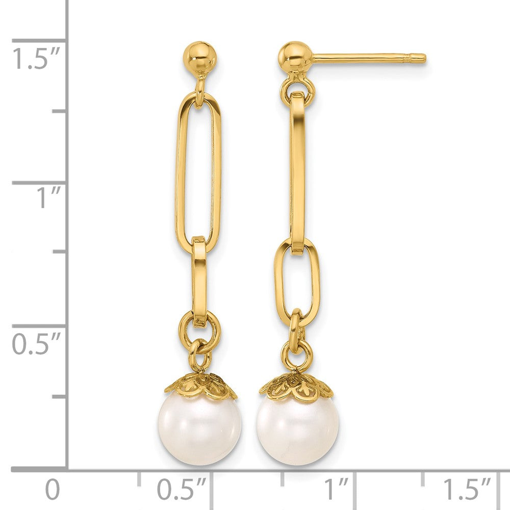 14K Polished Freshwater Cultured Pearl Post Dangle Earrings
