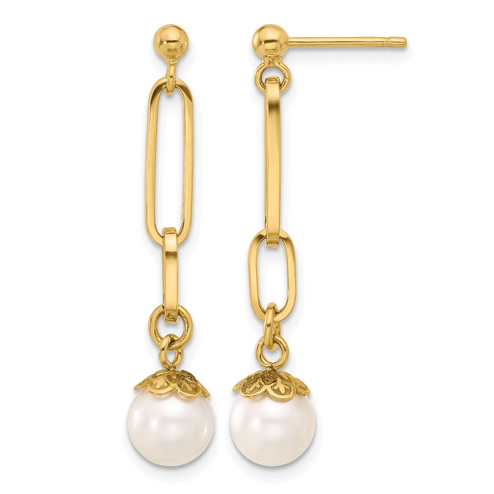 14K Polished Freshwater Cultured Pearl Post Dangle Earrings