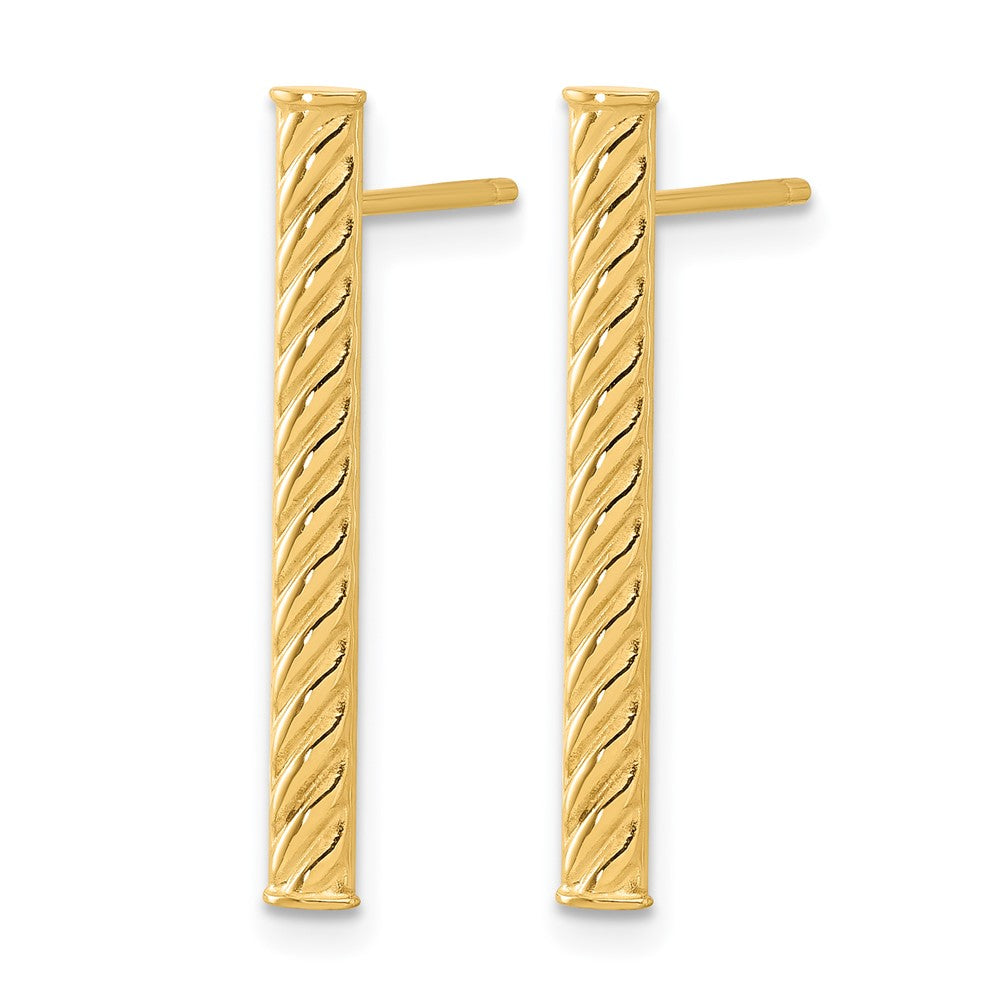 14K Polished and Textured Bar Post Earrings