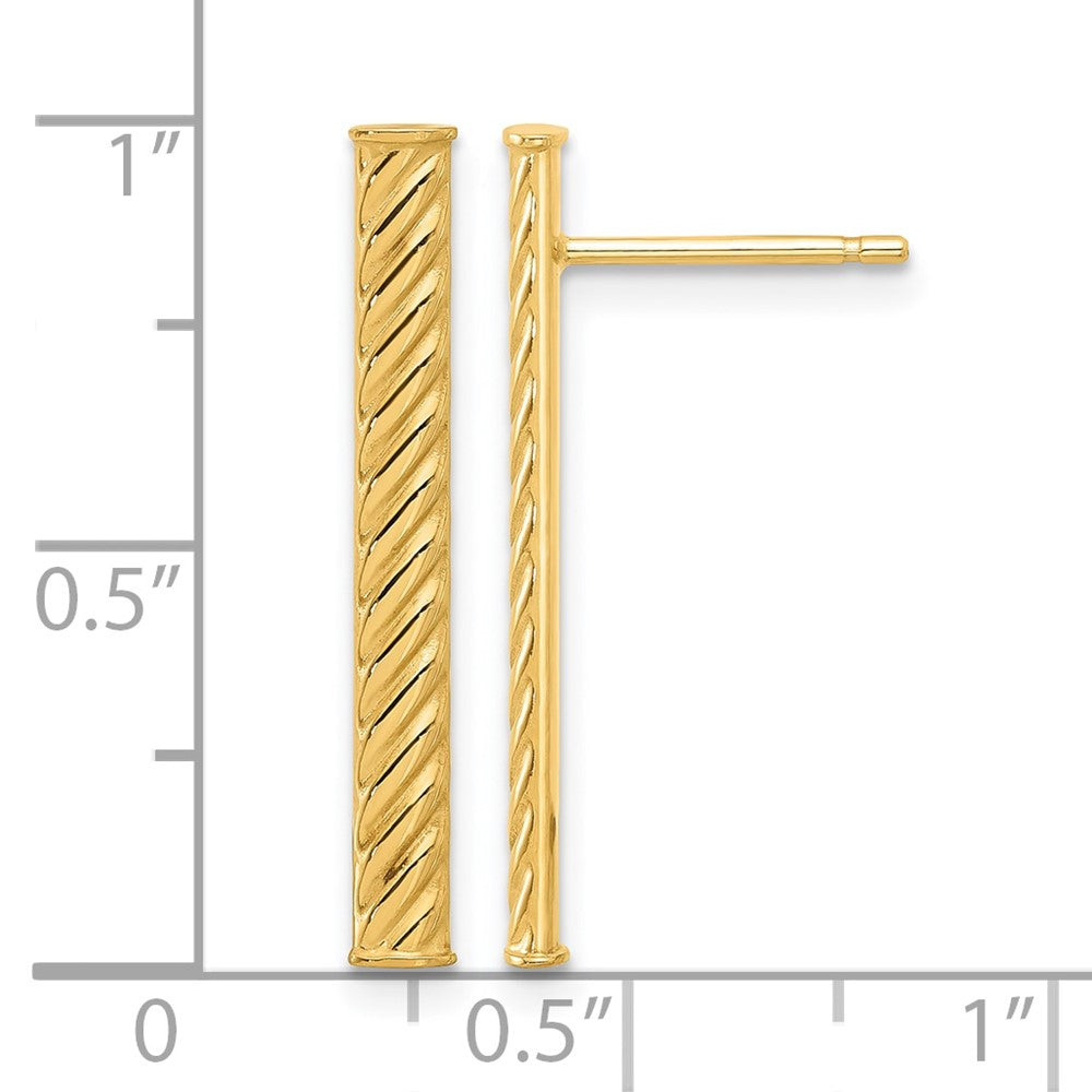 14K Polished and Textured Bar Post Earrings
