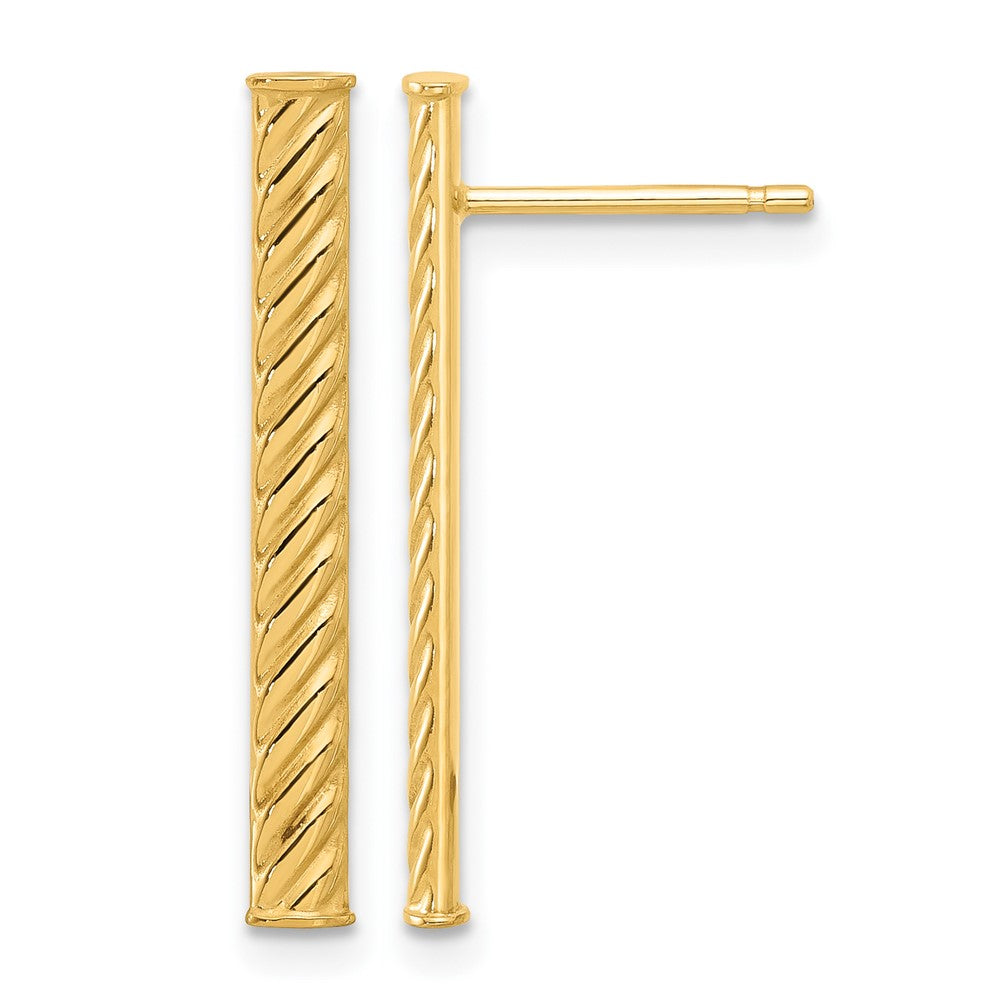 14K Polished and Textured Bar Post Earrings