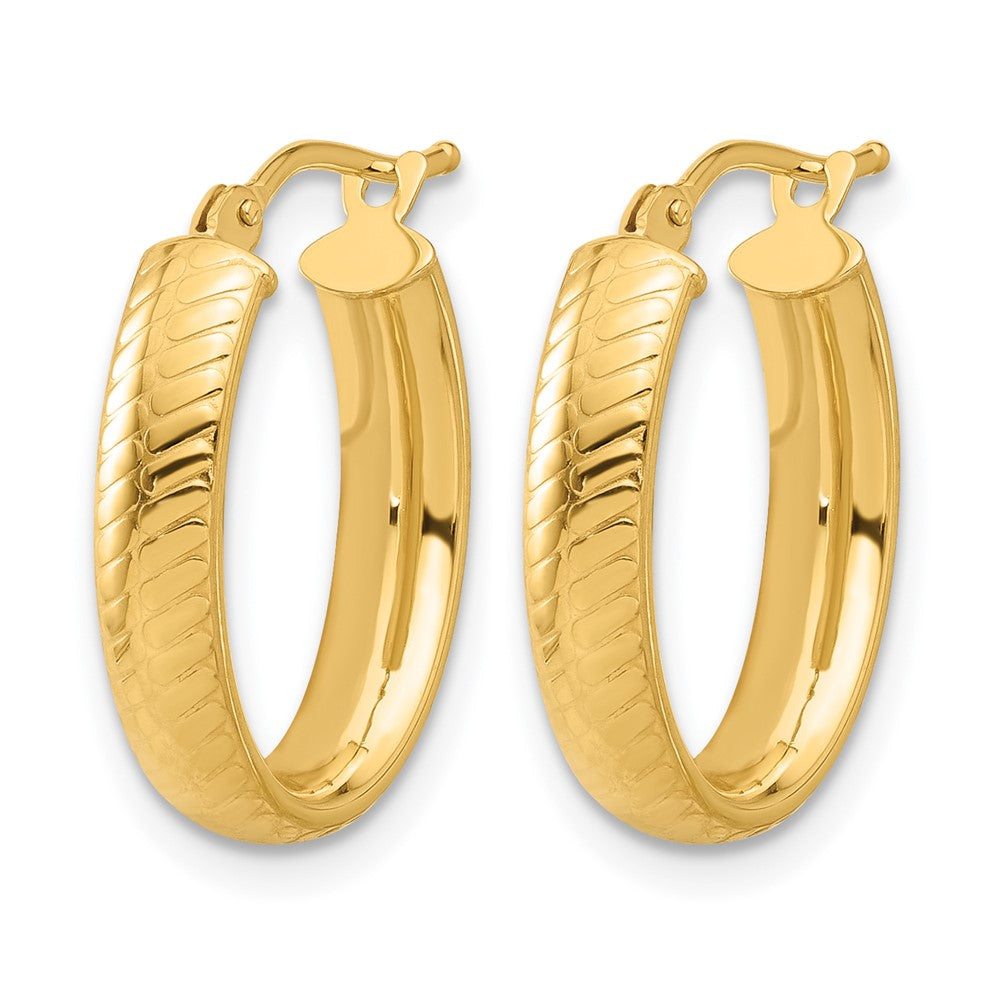 14K Polished and Textured Oval Hoop Earrings
