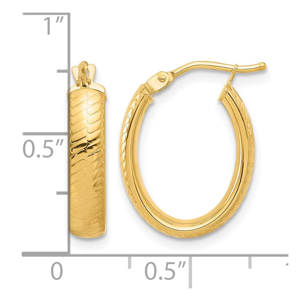 14K Polished and Textured Oval Hoop Earrings