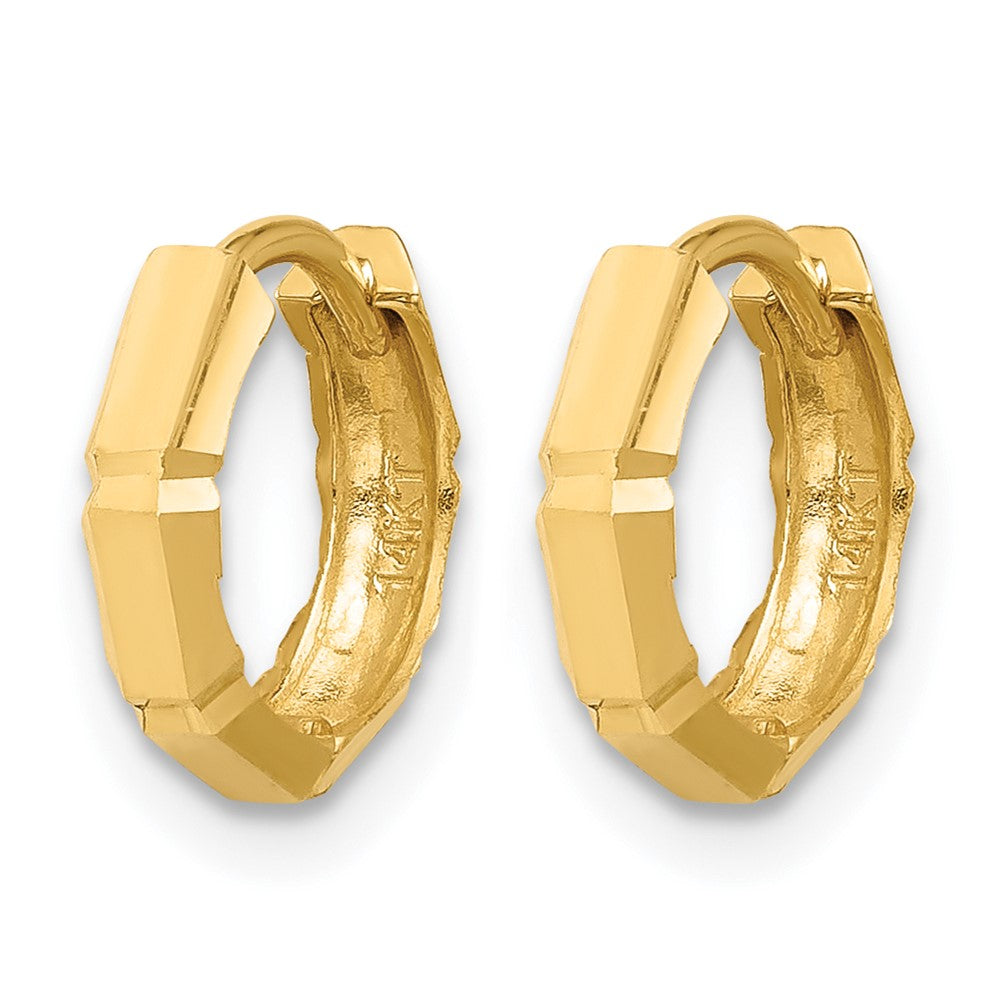 14K Polished and Diamond-cut Huggie Hoop Earrings