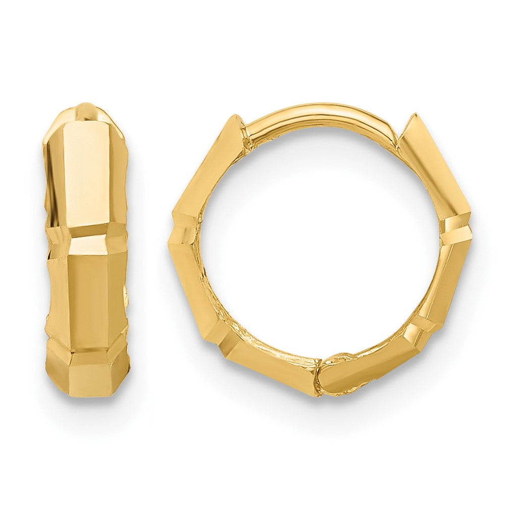 14K Polished and Diamond-cut Huggie Hoop Earrings