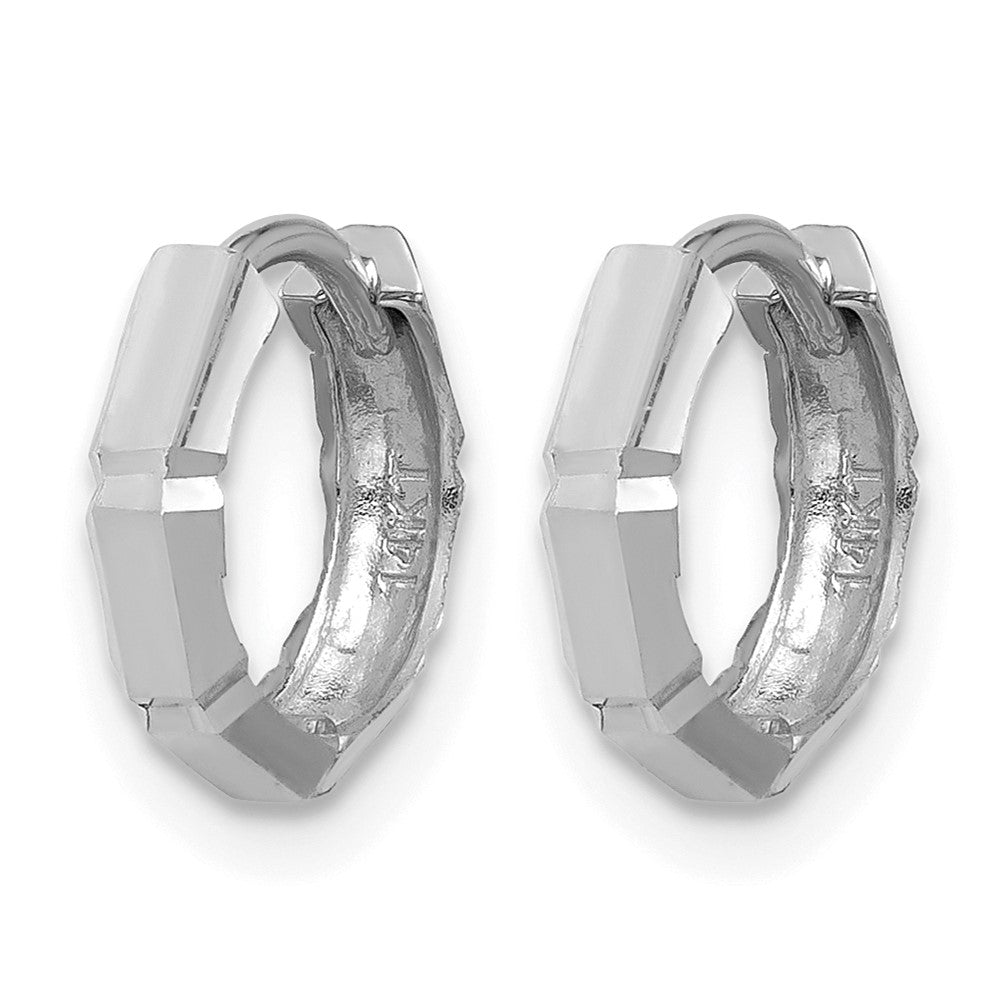14K  White Gold Polished/Diamond-cut Huggie Hoop Earrings
