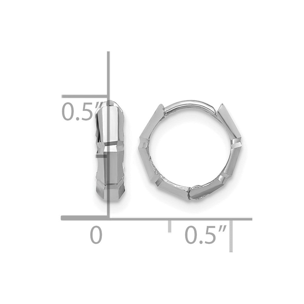14K  White Gold Polished/Diamond-cut Huggie Hoop Earrings