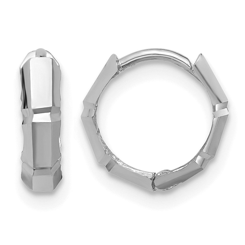 14K  White Gold Polished/Diamond-cut Huggie Hoop Earrings