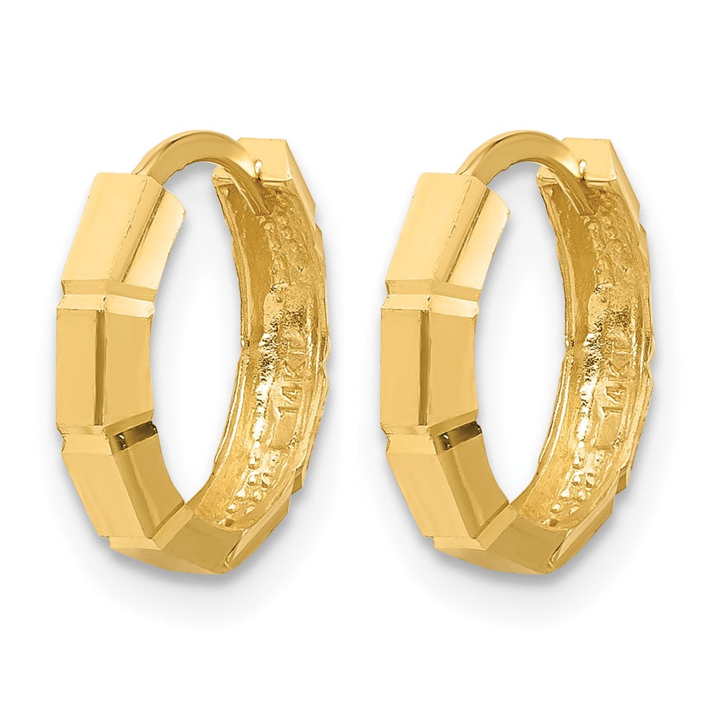 14K Polished and Diamond-cut Huggie Hoop Earrings