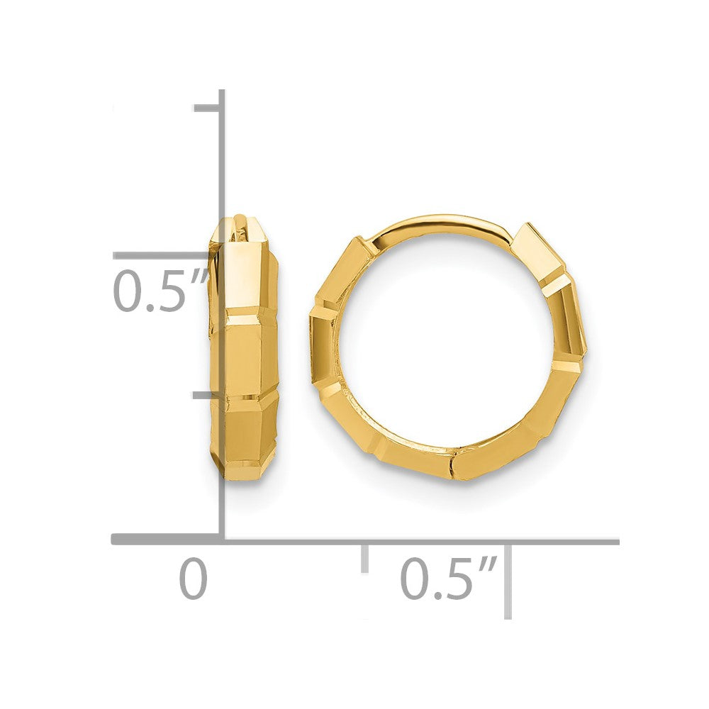 14K Polished and Diamond-cut Huggie Hoop Earrings