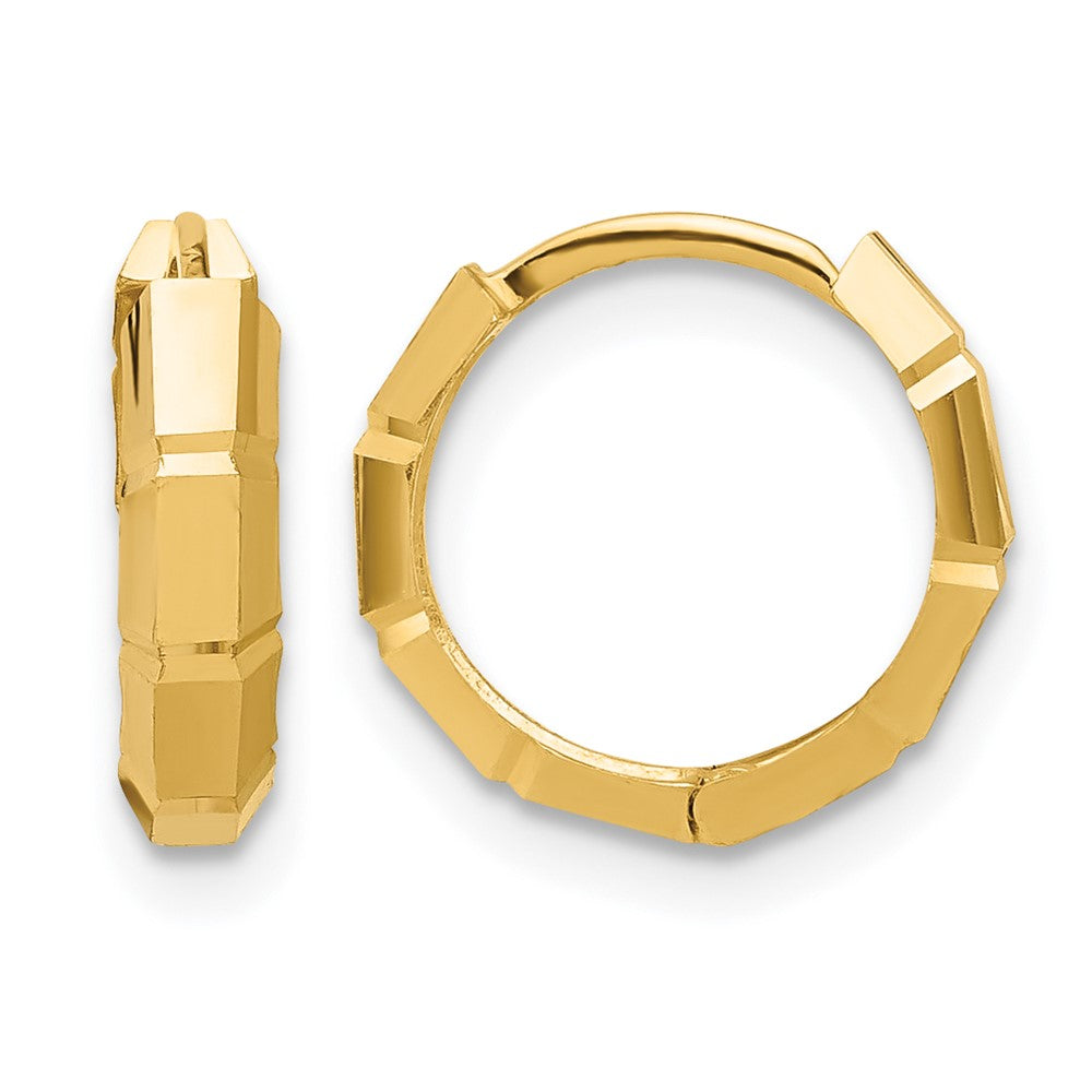 14K Polished and Diamond-cut Huggie Hoop Earrings