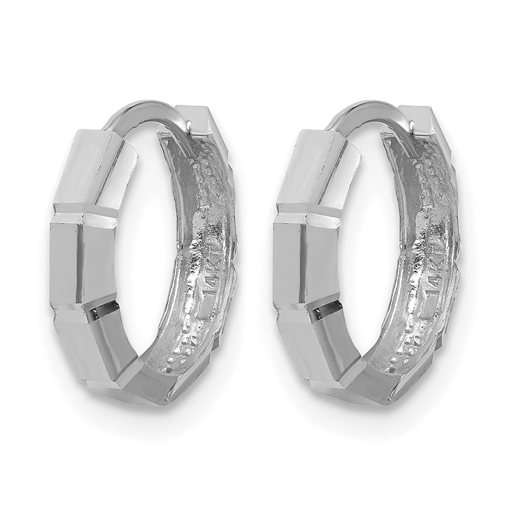 14K White Gold Polished/Diamond-cut Huggie Hoop Earrings