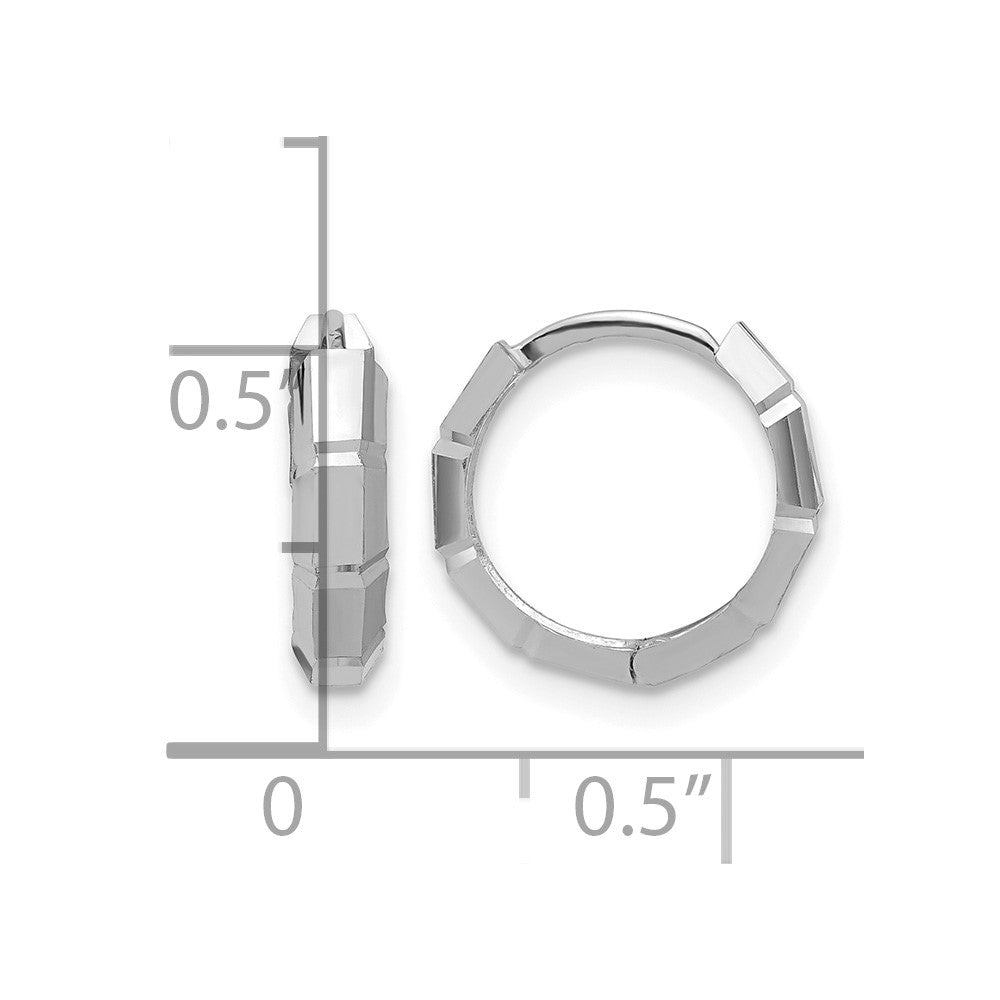 14K White Gold Polished/Diamond-cut Huggie Hoop Earrings