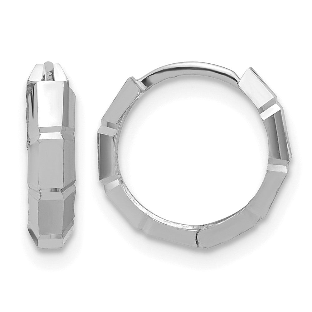 14K White Gold Polished/Diamond-cut Huggie Hoop Earrings