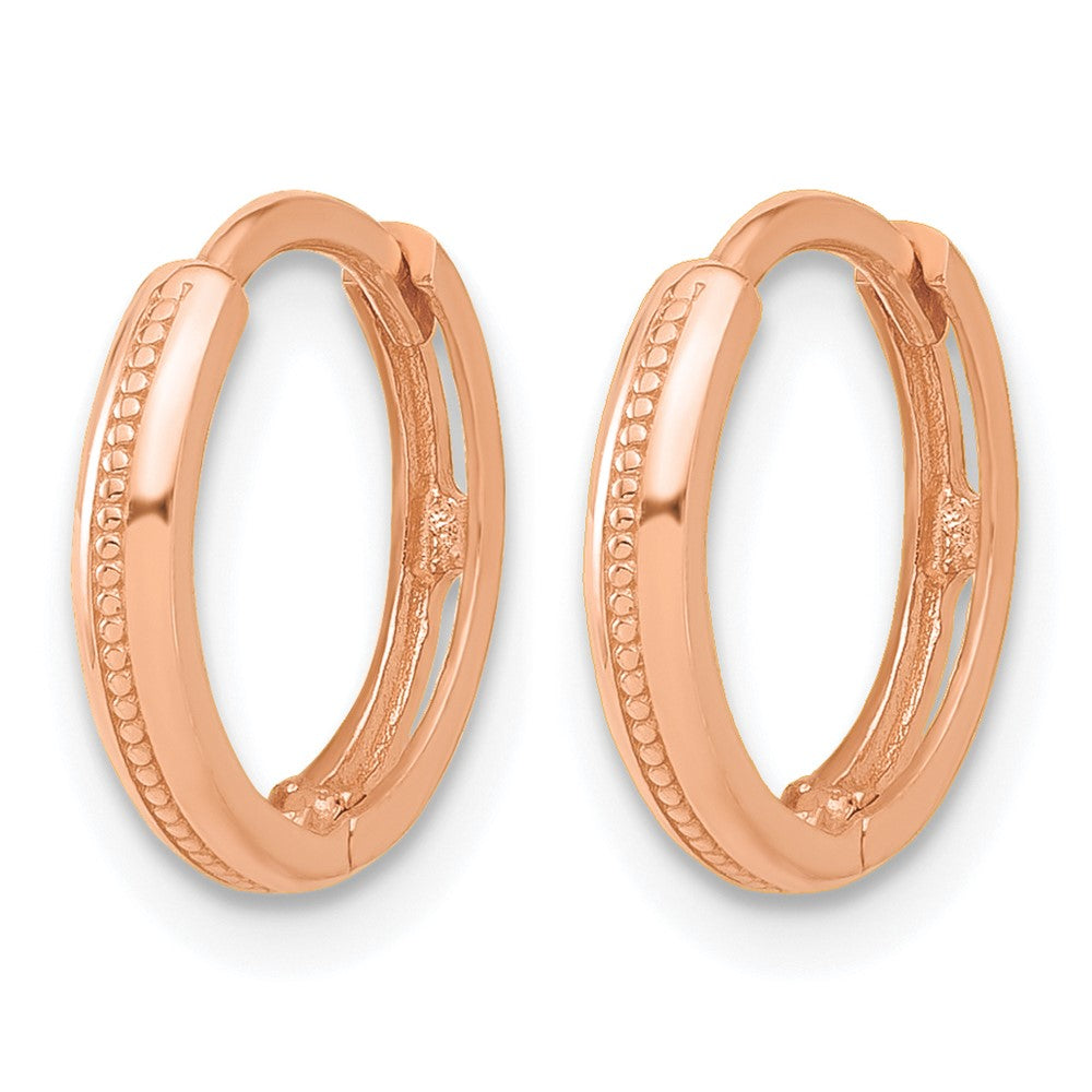 14K Rose Gold Polished and Textured Huggie Hoop Earrings