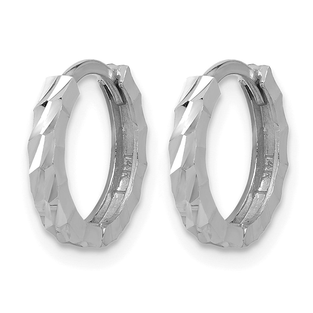 14K White Gold Polished/Diamond-cut Huggie Hoop Earrings