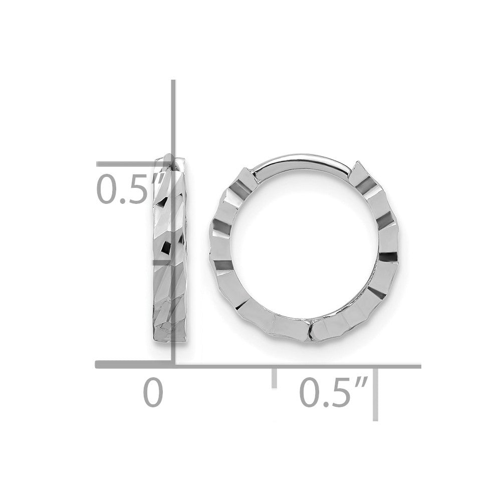 14K White Gold Polished/Diamond-cut Huggie Hoop Earrings