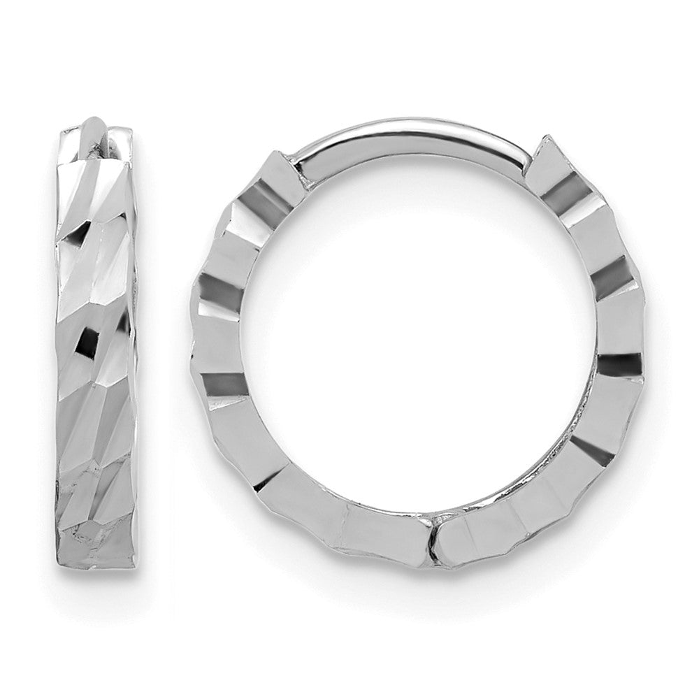 14K White Gold Polished/Diamond-cut Huggie Hoop Earrings