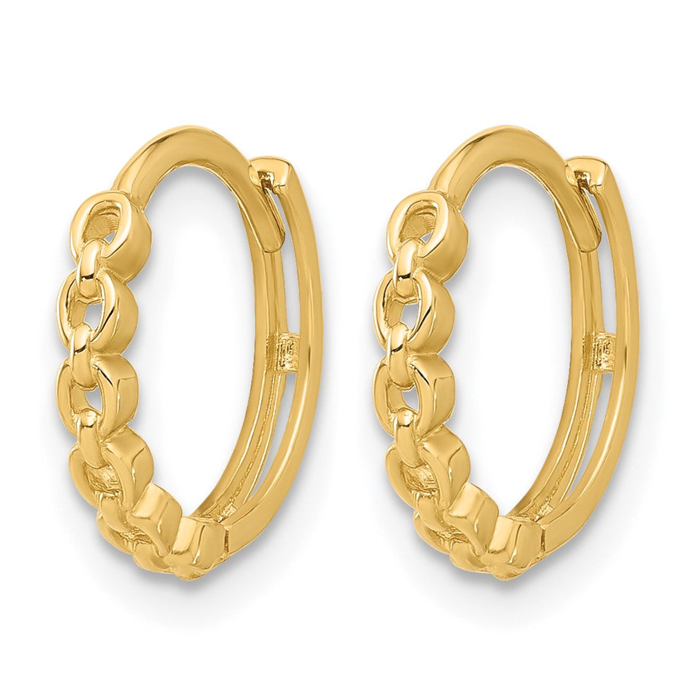 14K Polished Round Link Pattern Huggie Hoop Earrings