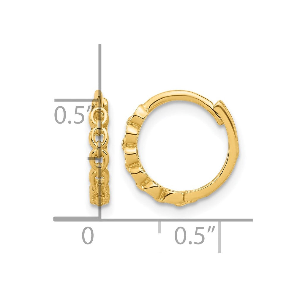 14K Polished Round Link Pattern Huggie Hoop Earrings
