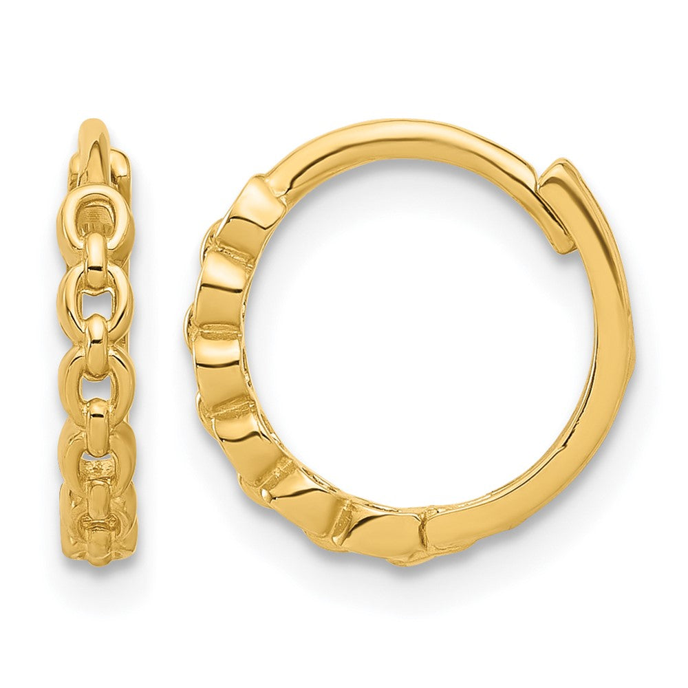 14K Polished Round Link Pattern Huggie Hoop Earrings