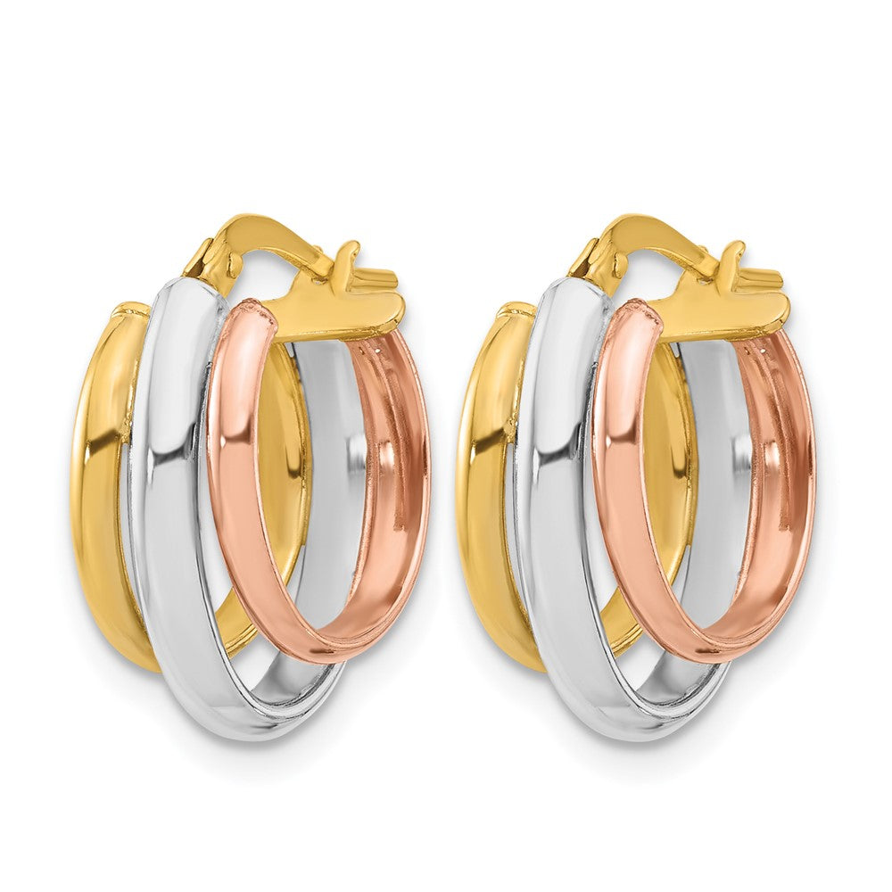14K with White Rhodium and Rose Gold Plating Polished 3 Row Oval Hoop Earrings