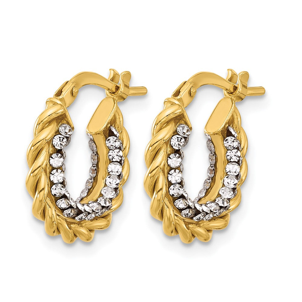 14K Polished with Crystals Twisted Hoop Earrings