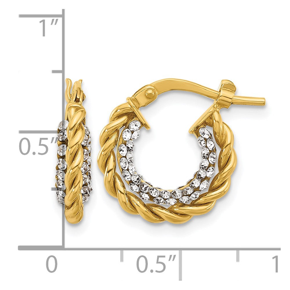 14K Polished with Crystals Twisted Hoop Earrings