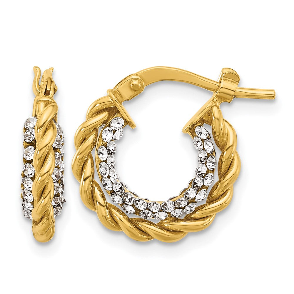 14K Polished with Crystals Twisted Hoop Earrings